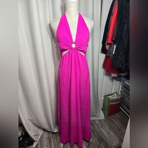 Rolla Coster Los Angeles Pink Halter Top Maxi Dress Sz Small